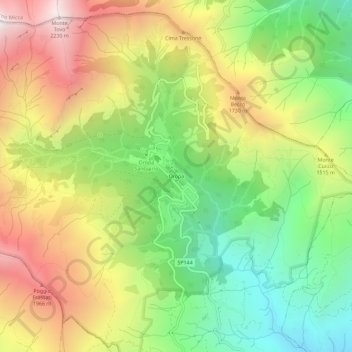 Mapa topográfico Oropa, altitud, relieve
