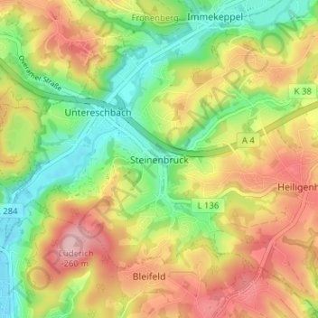 Mapa topográfico Steinenbrück, altitud, relieve