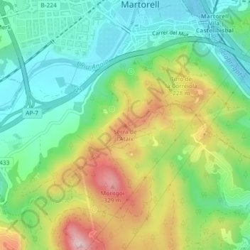 Mapa topográfico Serra de l'Ataix, altitud, relieve