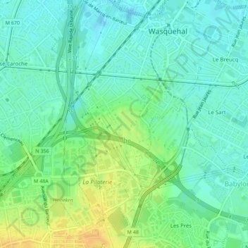 Mapa topográfico Le Haut Vinage, altitud, relieve