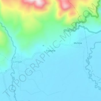Mapa topográfico Cruzyacu, altitud, relieve