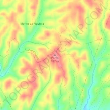 Mapa topográfico Porca, altitud, relieve