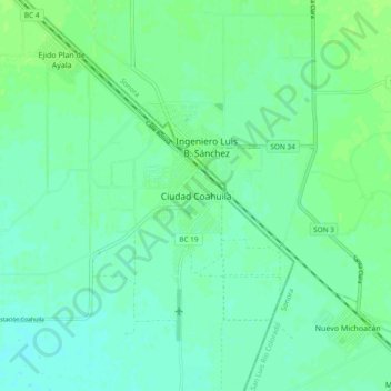 Mapa topográfico Ciudad Coahuila, altitud, relieve