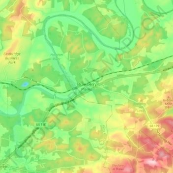 Mapa topográfico Strawberry Plains, altitud, relieve