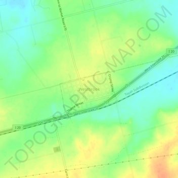 Mapa topográfico Westbrook, altitud, relieve