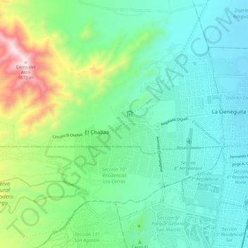 Mapa topográfico El Challao, altitud, relieve