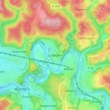 Mapa topográfico Schladern, altitud, relieve