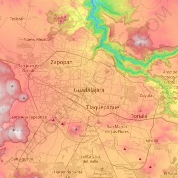 Mapa topográfico Guadalajara, altitud, relieve