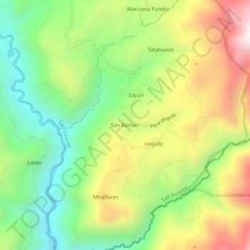 Mapa topográfico San Ramón, altitud, relieve
