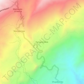 Mapa topográfico Pampa Grande, altitud, relieve
