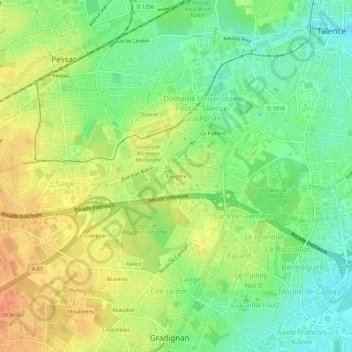 Mapa topográfico Faugère, altitud, relieve