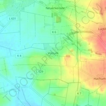 Mapa topográfico Volzum, altitud, relieve