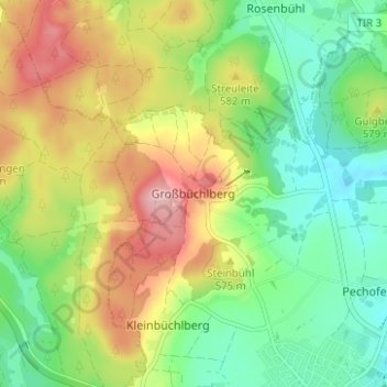 Mapa topográfico Großbüchlberg, altitud, relieve