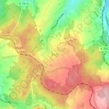 Mapa topográfico Eich, altitud, relieve