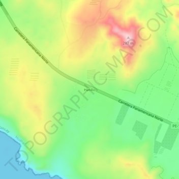 Mapa topográfico Hatillo, altitud, relieve