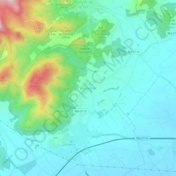 Mapa topográfico Biniamar, altitud, relieve