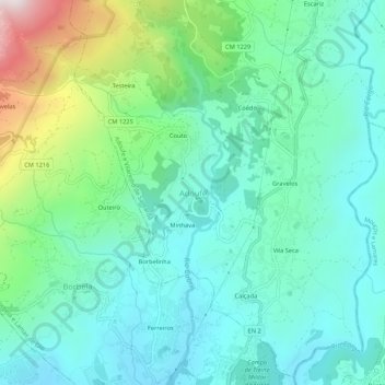 Mapa topográfico Adoufe, altitud, relieve