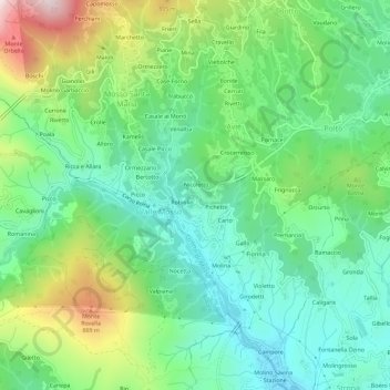 Mapa topográfico Bose, altitud, relieve