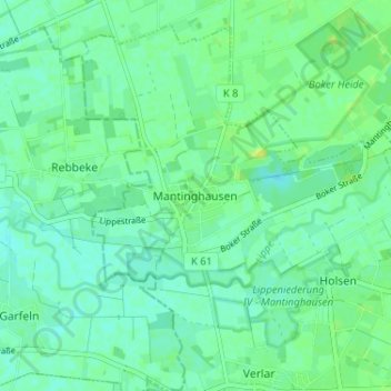 Mapa topográfico Mantinghausen, altitud, relieve