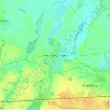 Mapa topográfico Klein Kordshagen, altitud, relieve