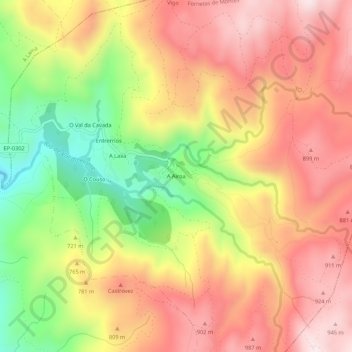 Mapa topográfico A Airoa, altitud, relieve