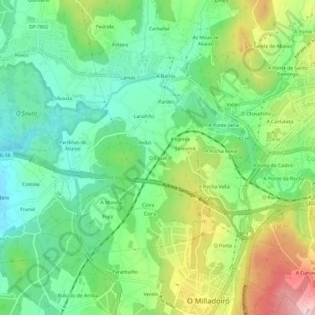 Mapa topográfico O Casal, altitud, relieve