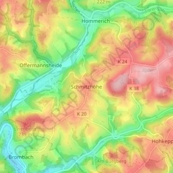Mapa topográfico Schmitzhöhe, altitud, relieve