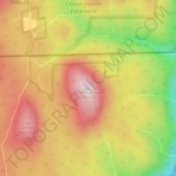 Mapa topográfico Bear Mountain, altitud, relieve