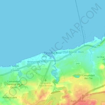 Mapa topográfico Playa Baracoa, altitud, relieve