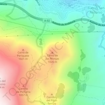 Mapa topográfico Cerro de las Monjas, altitud, relieve