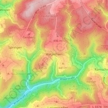 Mapa topográfico Watzelhain, altitud, relieve