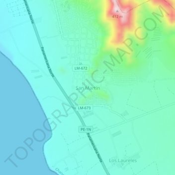 Mapa topográfico San Martín, altitud, relieve