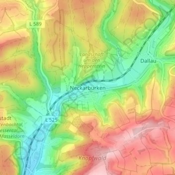 Mapa topográfico Neckarburken, altitud, relieve