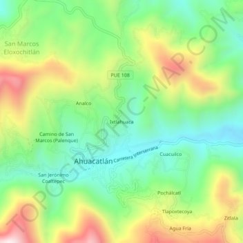 Mapa topográfico Ixtlahuaca, altitud, relieve
