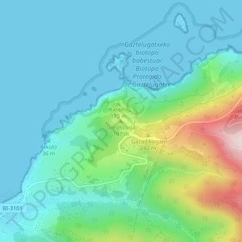 Mapa topográfico Gorostiaga, altitud, relieve