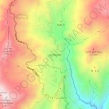 Mapa topográfico San Miguel, altitud, relieve