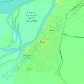 Mapa topográfico Goya, altitud, relieve