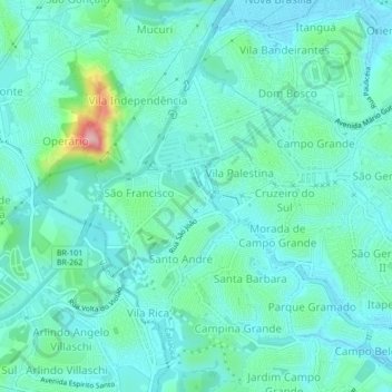 Mapa topográfico Santa Luzia, altitud, relieve