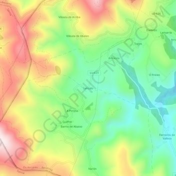 Mapa topográfico Sancido, altitud, relieve