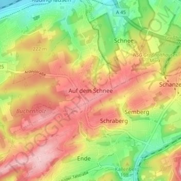 Mapa topográfico Auf dem Schnee, altitud, relieve