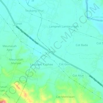 Mapa topográfico Bada, altitud, relieve