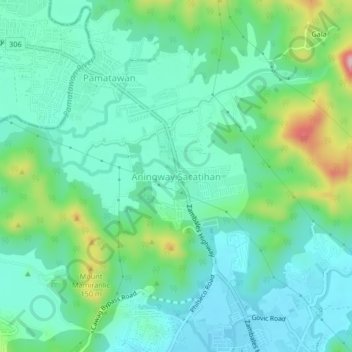 Mapa topográfico Aningway Sacatihan, altitud, relieve