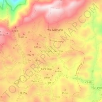 Mapa topográfico Pernambuquinho, altitud, relieve
