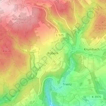 Mapa topográfico Robern, altitud, relieve
