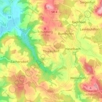 Mapa topográfico Thurasdorf, altitud, relieve