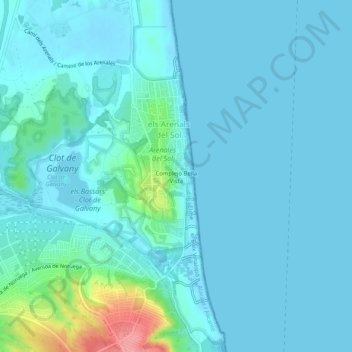 Mapa topográfico Complejo Bella Vista, altitud, relieve