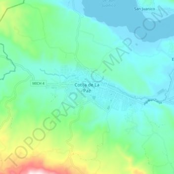 Mapa topográfico Cotija de La Paz, altitud, relieve