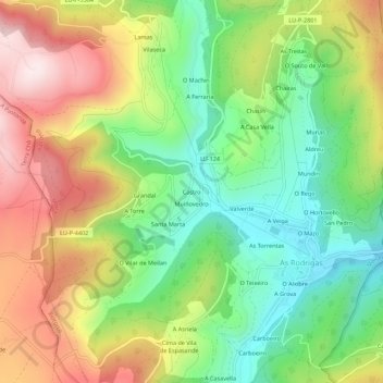 Mapa topográfico Castro, altitud, relieve