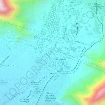 Mapa topográfico Cajamarquilla, altitud, relieve
