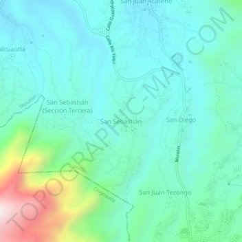 Mapa topográfico San Sebastián, altitud, relieve